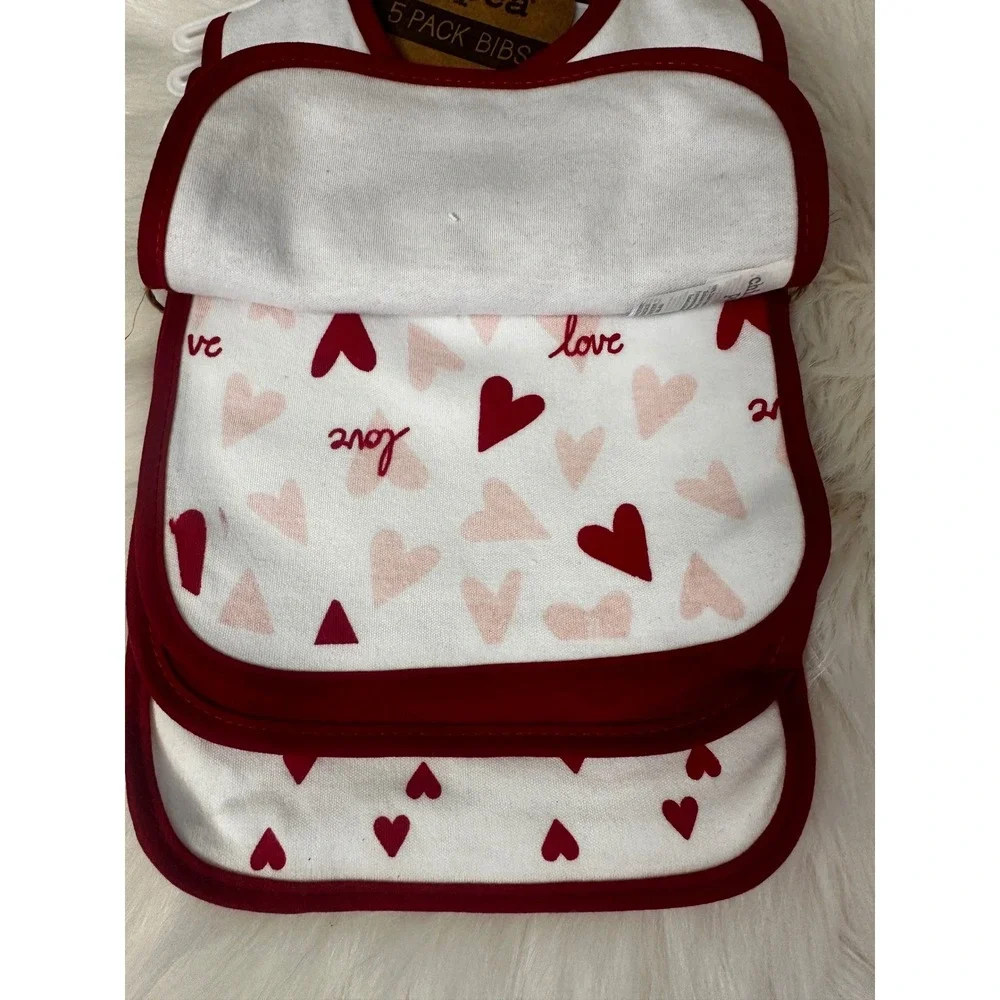 Chick Pea Baby My First Valentines Day Bibs 5 Pack Red White Hearts EE10229533